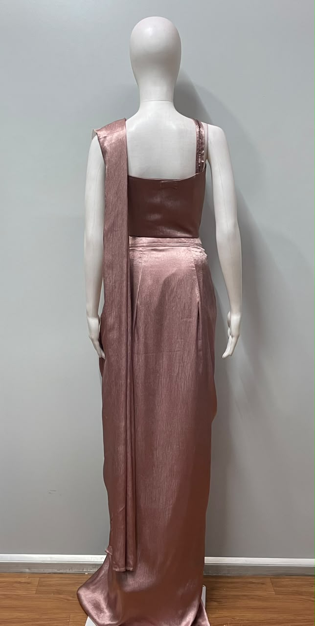 Rose Gold Crystal Draped Saree Set
