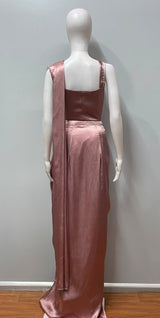 Rose Gold Crystal Draped Saree Set