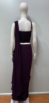 Deep Plum Embellished Corset Draped Saree Set
