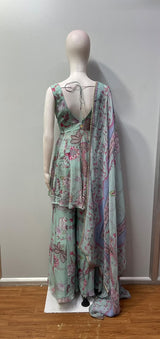 Mint Green Floral Beaded Kurta Palazzo Set