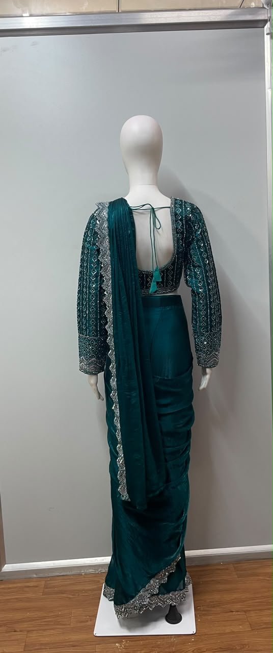 Emerald Mirror Draped Saree Set
