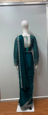 Emerald Mirror Draped Saree Set