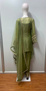 Olive Gold Pearl Embellished Festive Ensemble - close-up detail