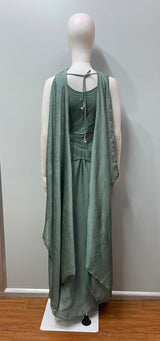 Sage Silver Embellished Draped Palazzo Set