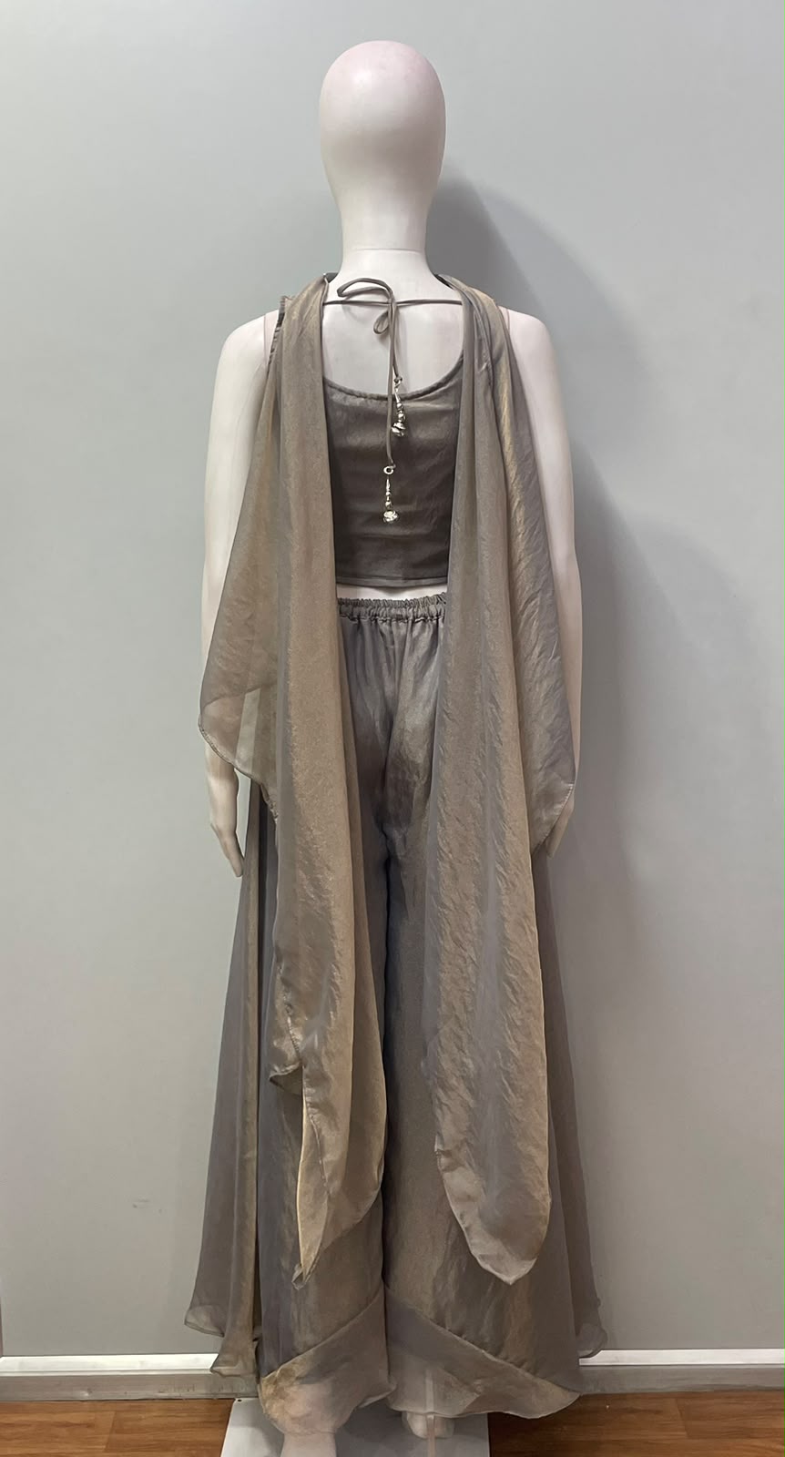 Smoky Taupe Silver Floral Palazzo Set