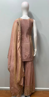 Dusty Peach Gold Embroidered Sharara Couture Ensemble