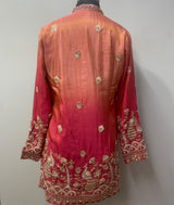 Coral crimson ombre kurta with matching trousers, full view