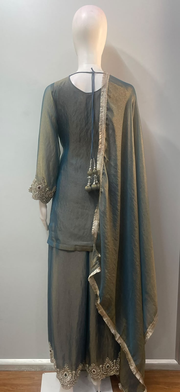 Smoky Teal Gold Jewel Palazzo Set