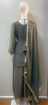 Smoky Teal Gold Jewel Palazzo Set