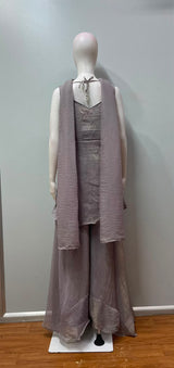 Smoky Taupe Gold Embroidered Peplum Palazzo Ensemble