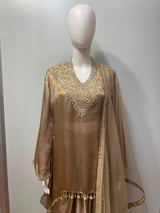 Antique Taupe Gold Embroidered Palazzo Ensemble