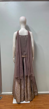 Mauve gold embroidered palazzo set styled for a festive occasion