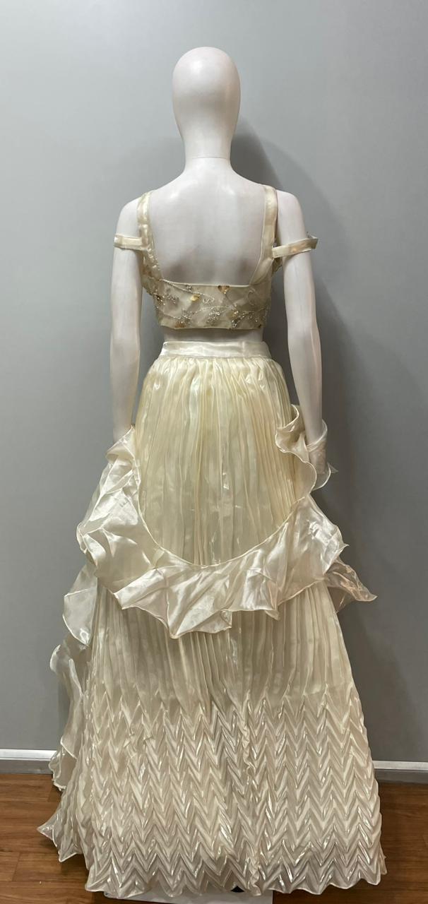 Ivory Champagne Pleated Lehenga Set