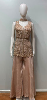 Champagne Blush Gold Embroidered Palazzo Ensemble