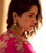 Fuchsia Gold Floral Cape Draped Skirt Set