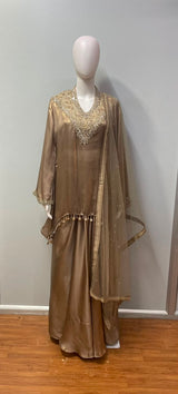 Antique Taupe Gold Embroidered Palazzo Ensemble