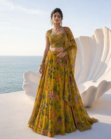 Mustard Floral Mirror Lehenga Set