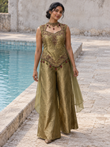 Antique Olive Jewel Corset Palazzo Set