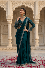 Emerald Mirror Draped Saree Set