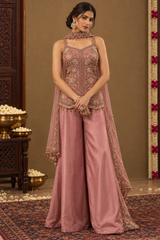 Dusty Rose Antique Gold Floral Palazzo Set