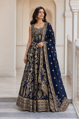 Midnight Navy Gold Embroidered Bridal Lehenga Set