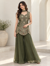 Smoky Olive Silver Jewel Palazzo Set