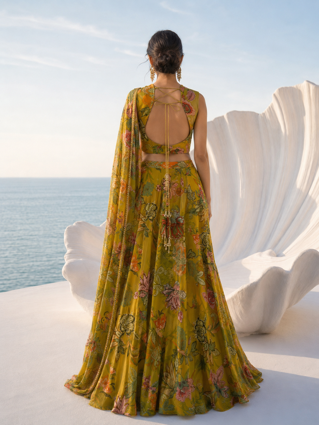 Mustard Floral Mirror Lehenga Set