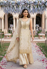 Ivory Gold Embroidered Sharara Set