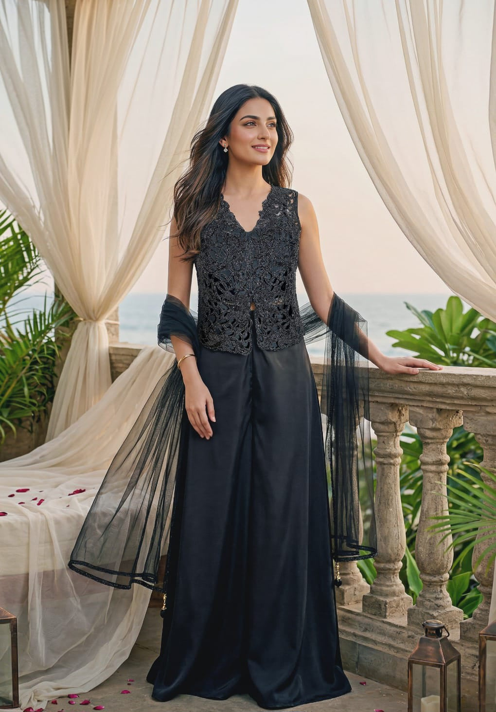 Noir Elegance Palazzo Set