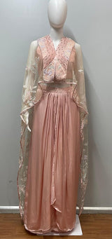 Blush Peach Embroidered Cape Palazzo Set