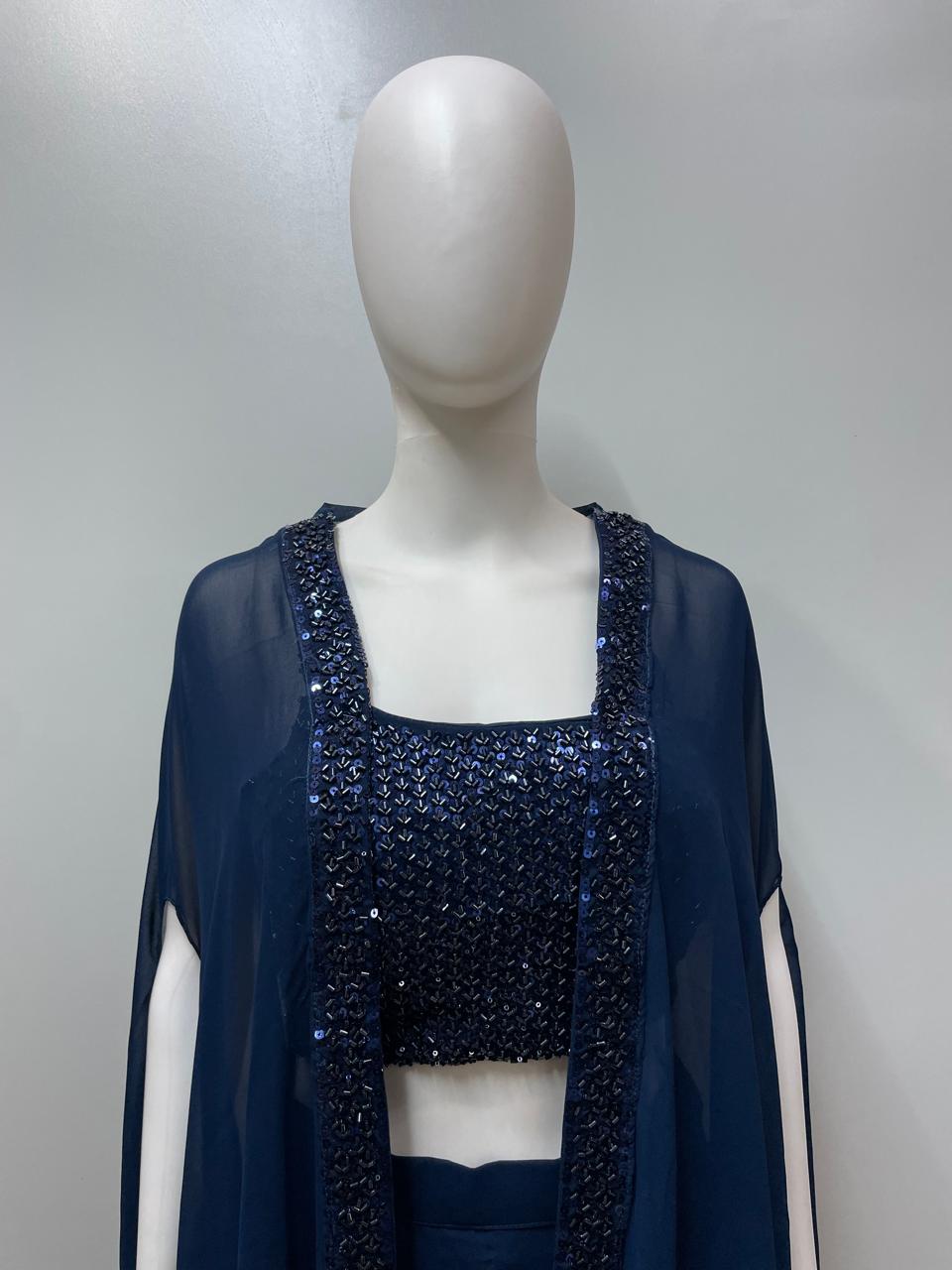 Midnight Sequin Cape Palazzo Couture Set