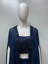 Midnight Sequin Cape Palazzo Couture Set