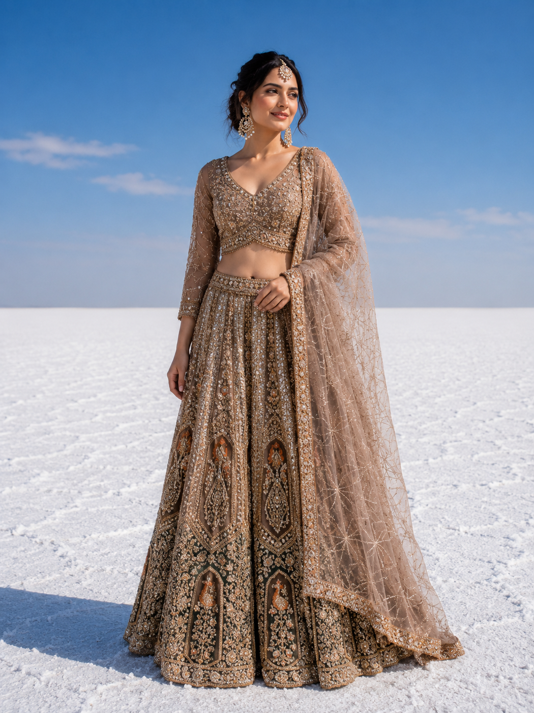 Mocha Gold Bridal Lehenga Couture Ensemble