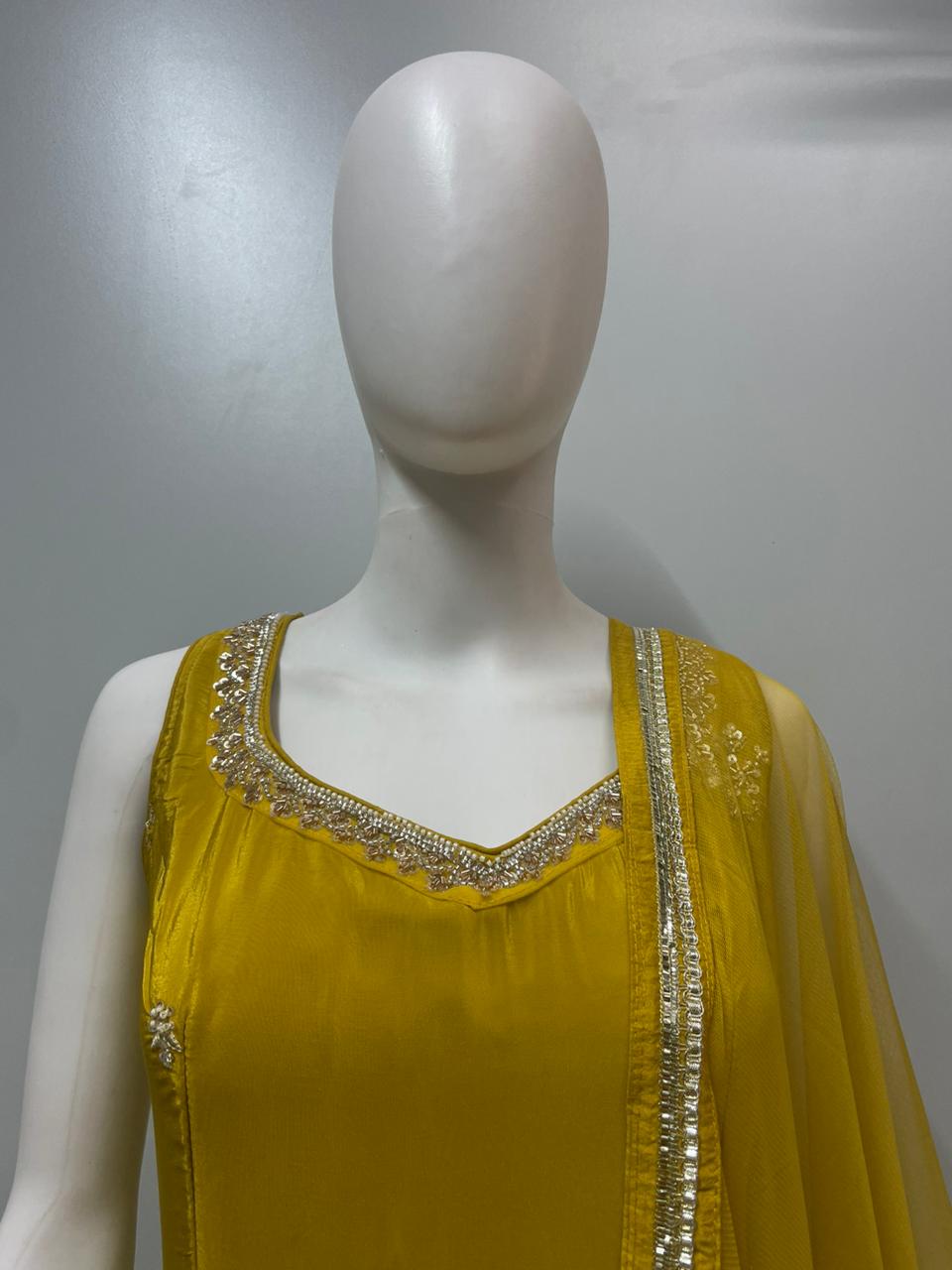 Mustard Yellow Embroidered Gharara Set