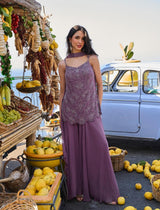 Mauve Floral Embroidered Palazzo Set