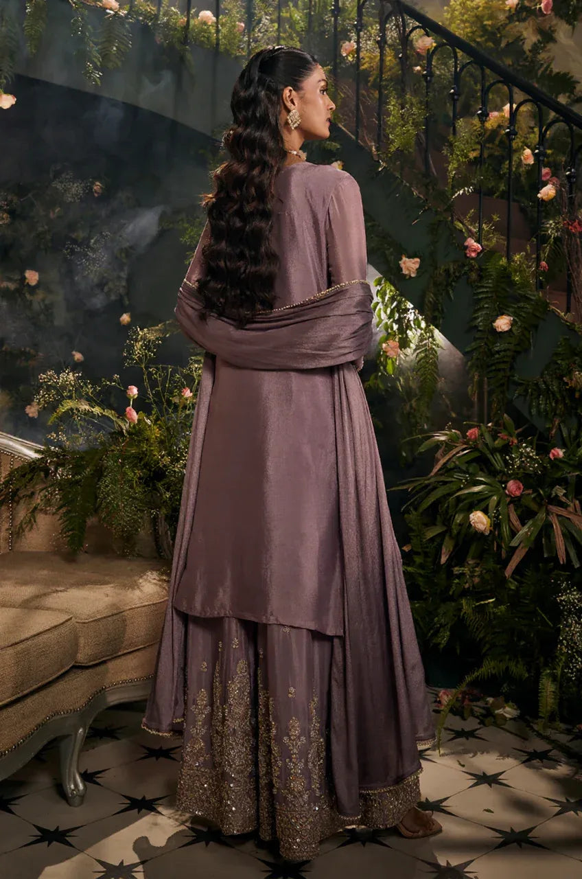 Mauve Zariya Embroidered Sharara Set - MishUUU