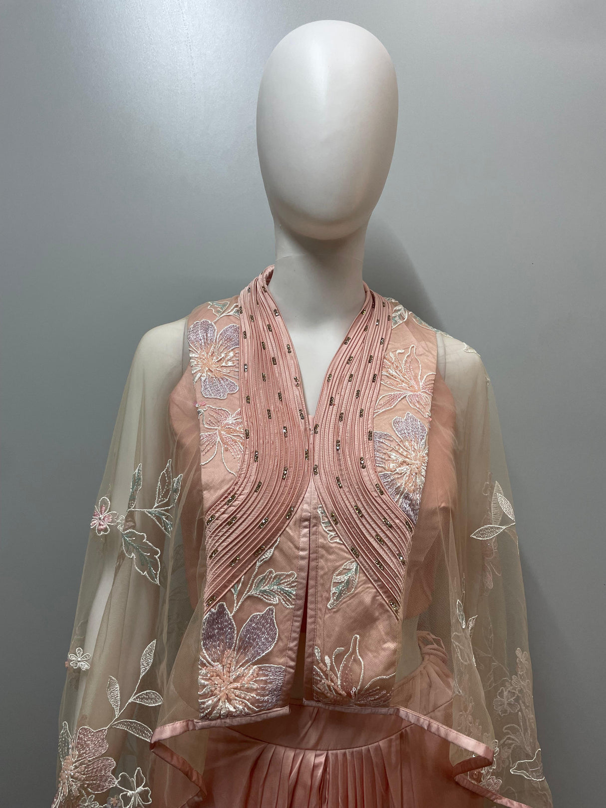Blush Peach Embroidered Cape Palazzo Set