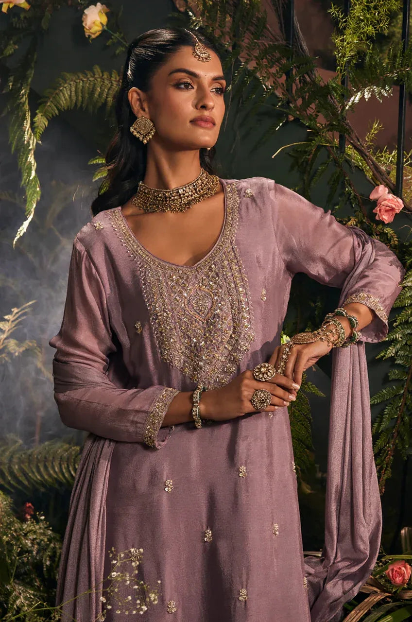 Mauve Zariya Embroidered Sharara Set - MishUUU