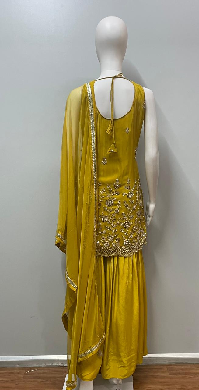 Mustard Yellow Embroidered Gharara Set
