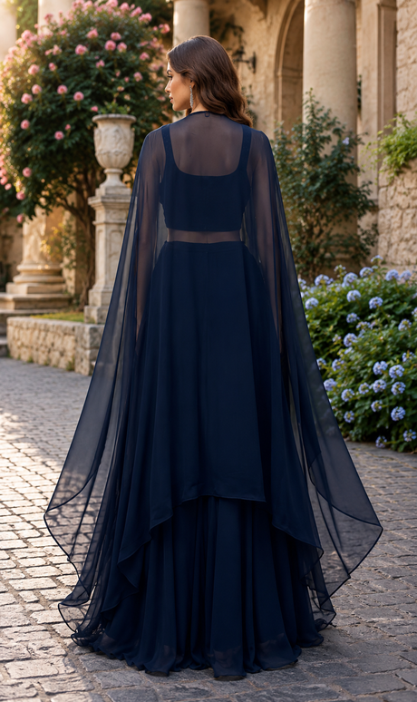 Midnight Sequin Cape Palazzo Couture Set