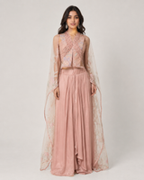 Blush Peach Embroidered Cape Palazzo Set
