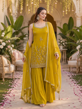 Mustard Yellow Embroidered Gharara Set