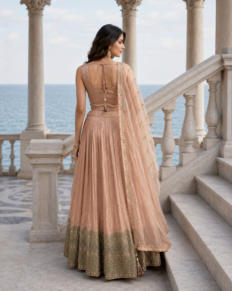 Blush Peach Zari Lehenga Set