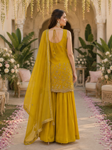 Mustard Yellow Embroidered Gharara Set
