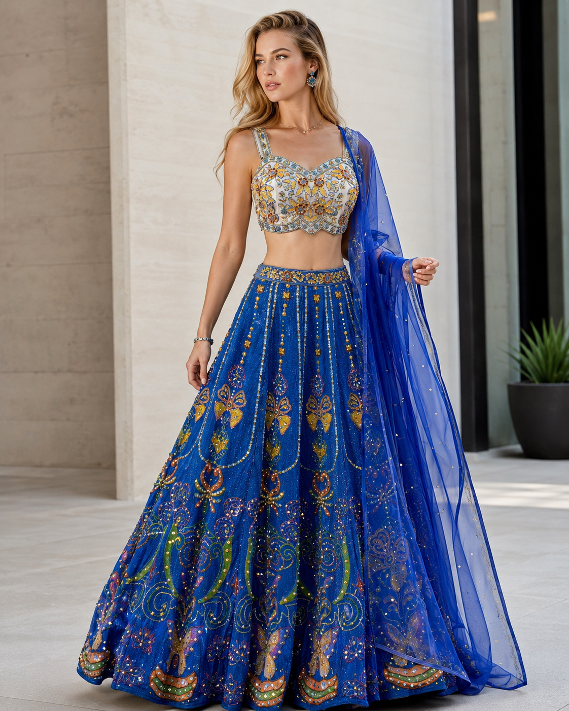 Sapphire Mirrorwork Heritage Lehenga