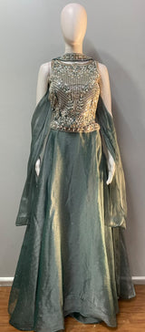 Smoky Sage Silver Jewel Lehenga Set