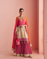 Fuchsia Orange Ombre Gota Sharara Set
