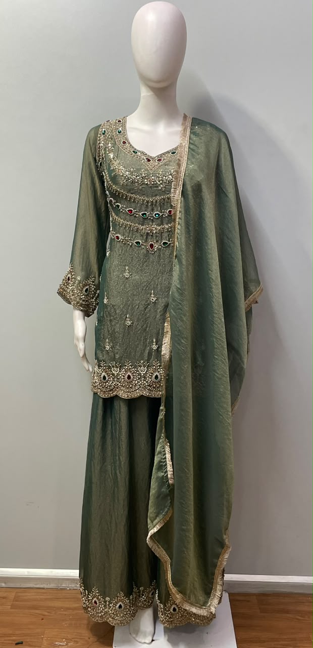 Sage Olive Gold Jewel Palazzo Set