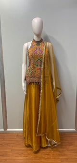 Mustard Gold Jewel Embroidered Palazzo Ensemble