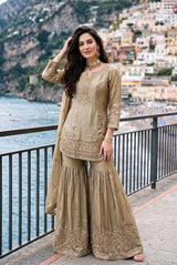 Stone Taupe Antique Gold Gharara Set